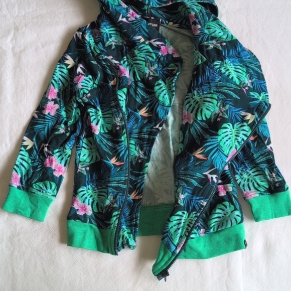lola & taylor tropical palm floral asymmetrical zip-up cotton hoodie 2T girls - Picture 7 of 9